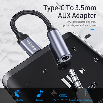 Essager Type C to 3.5mm Headphone Jack Adapter For Phones Tablets Laptops