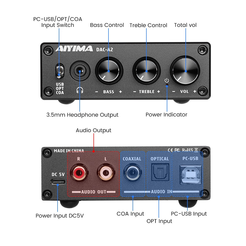 AIYIMA HiFi USB Audio DAC Headphone Speaker Amplifier