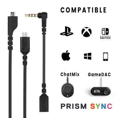 Replacement Cable GameDac Detachable Cord Supporting RGB for SteelSeries Arctis 3 5 7 Pro + Plus Wired Wireless Gaming Headsets