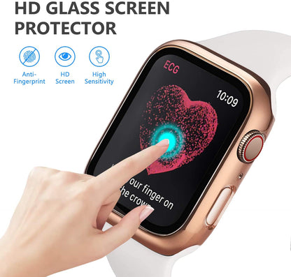 Premium Tempered Glass+Cover For Apple Watch 8, SE, Series 4 and Newer