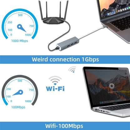 Tenmtoo Type- CUSB Ethernet Adapter 1000Mbps 4 Ports USB 3.0 Hub with RJ45 Gigabit Ethernet LAN Network Adapter