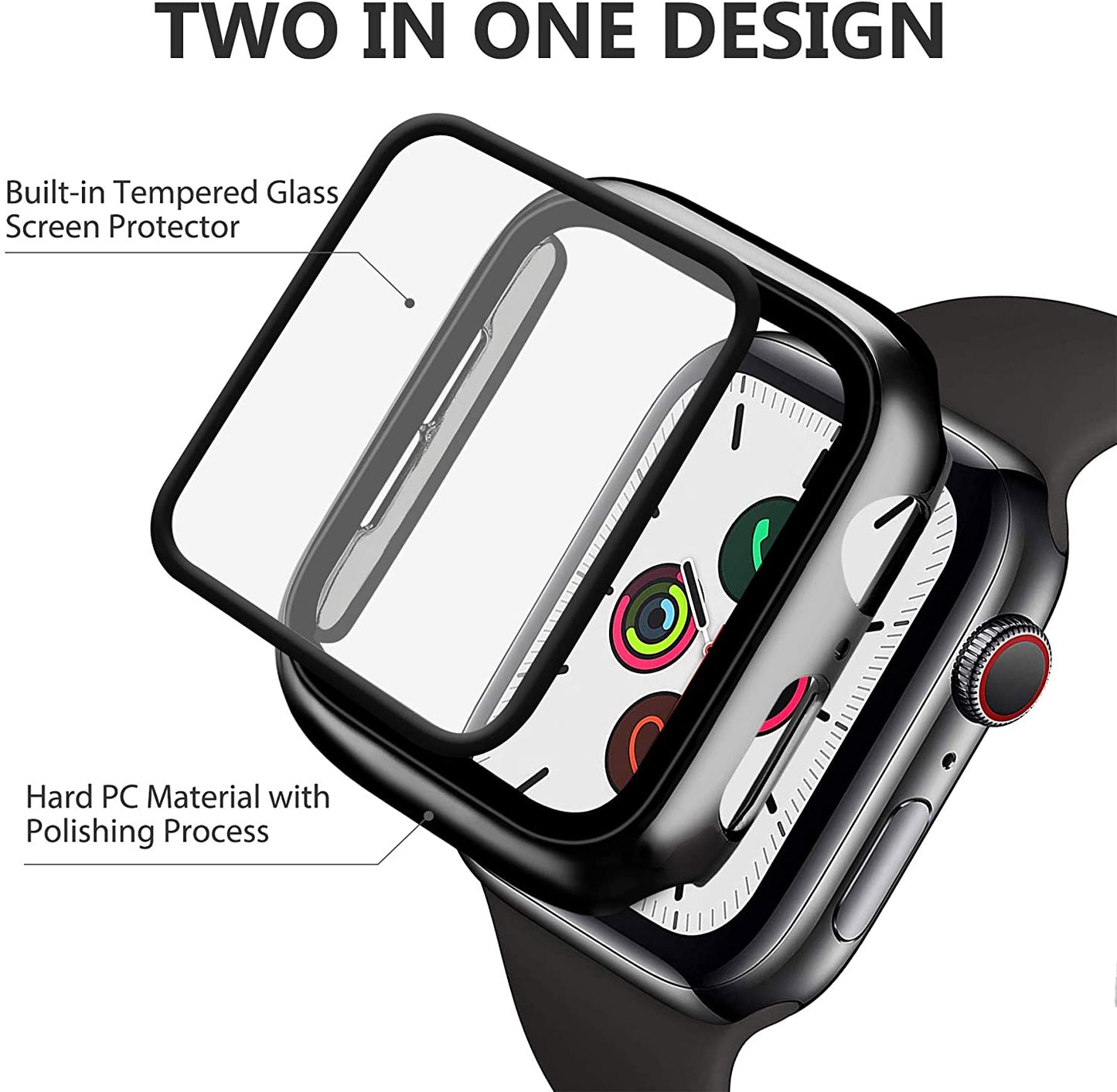 Premium Tempered Glass+Cover For Apple Watch 8, SE, Series 4 and Newer