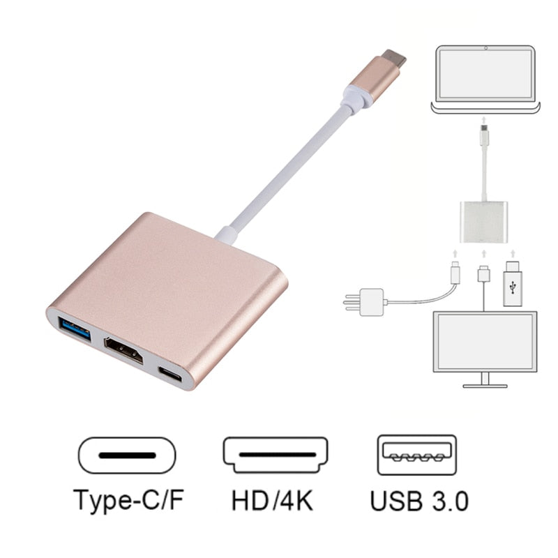 3 in 1 USB C Hub | USB A 3.0, HDMI 4K, USB C Power