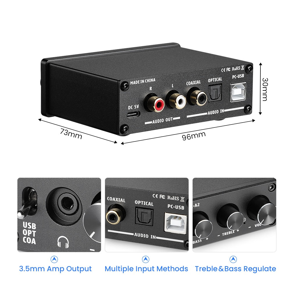 AIYIMA HiFi USB Audio DAC Headphone Speaker Amplifier