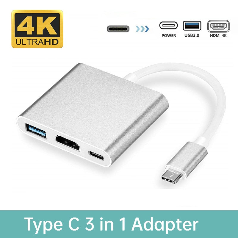 3 in 1 USB C Hub | USB A 3.0, HDMI 4K, USB C Power