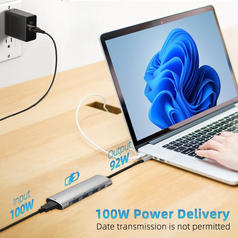 Tenmtoo USB C Hub 4K 60Hz 5 in 1 USB Hub Type C 3.1 to HDMI 100W Power Delivery 3 USB 3.0 Port